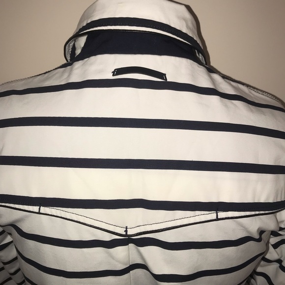 * SOLD *Khujo White with Navy Stripes Trench Coat - Picture 12 of 14